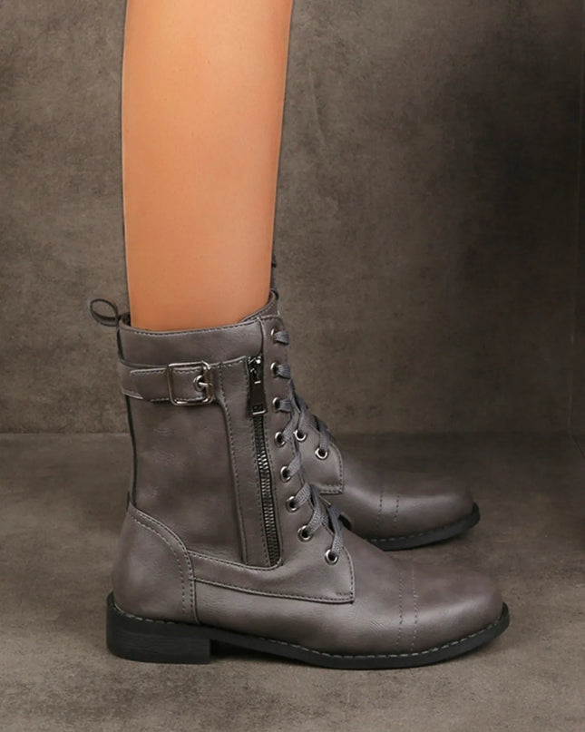 Lace-Up Buckle Detail Boots