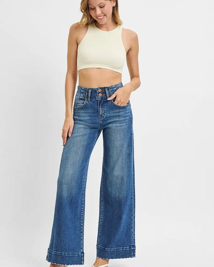 RISEN Full Size High Rise Ankle Wide Seam Detailed Jeans Plus Size