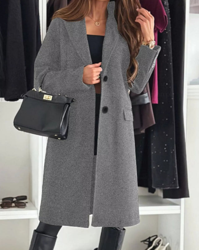 Lapel Collar Long Sleeve Coat Gray
