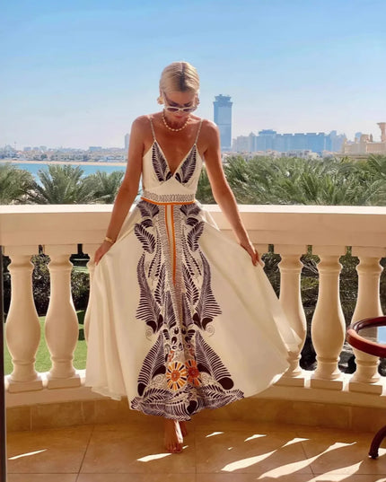 Printed V-Neck Cami Dress 