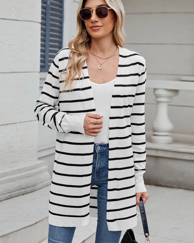Striped Open Front Cardigan with Relaxed Fit 