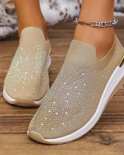 Rhinestone Wedge Sneakers Khaki