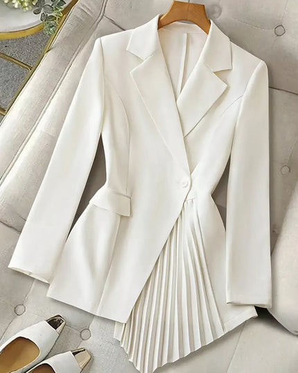 One Button Asymmetric Pleated Hem Blazer