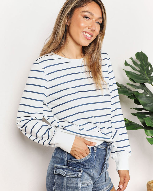 Double Take Striped Long Sleeve Round Neck Top