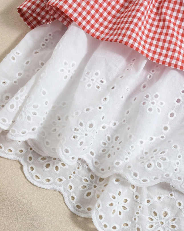 Eyelet Gingham Ruffle Layered Tube Dress