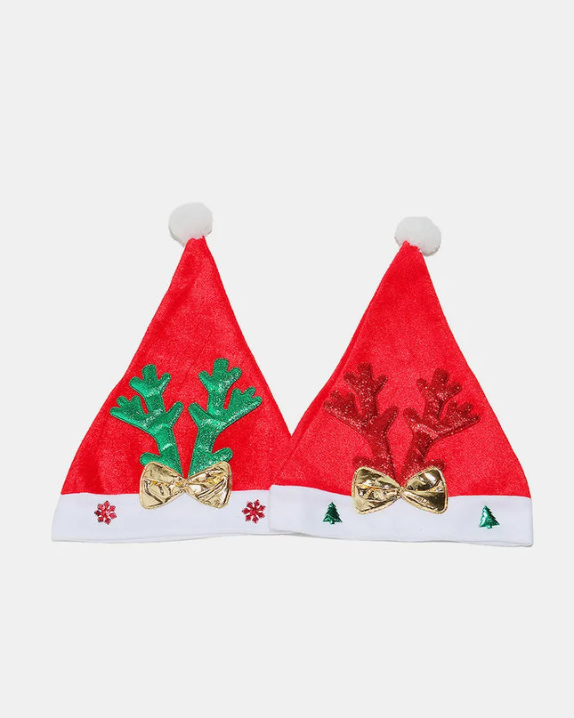 2 Piece Antler Christmas Hat with pompom Deep Red One Size
