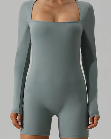 Square Neck Long Sleeve Active Romper 