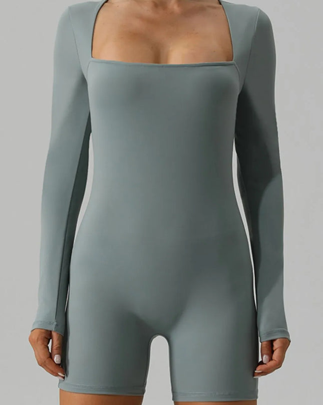 Square Neck Long Sleeve Active Romper 