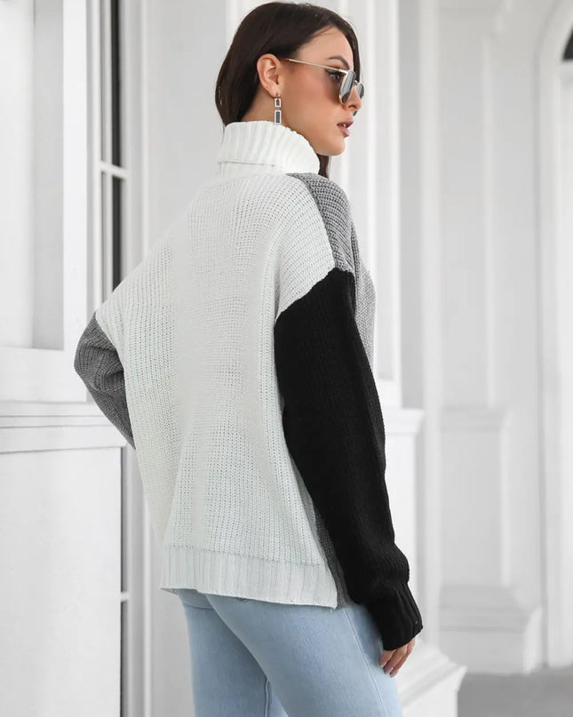 Contrast Turtleneck Long Sleeve Sweater