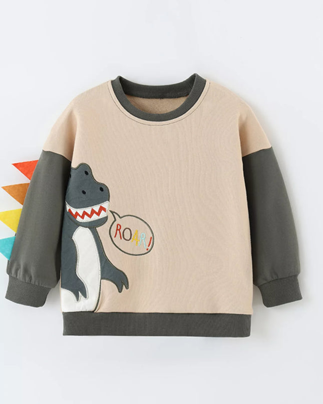 Children's Dinosaur Crew Neck Sweatshirt Apricot