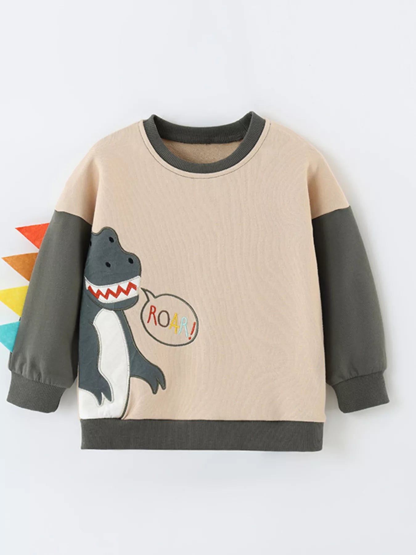 Children's Dinosaur Crew Neck Sweatshirt Apricot