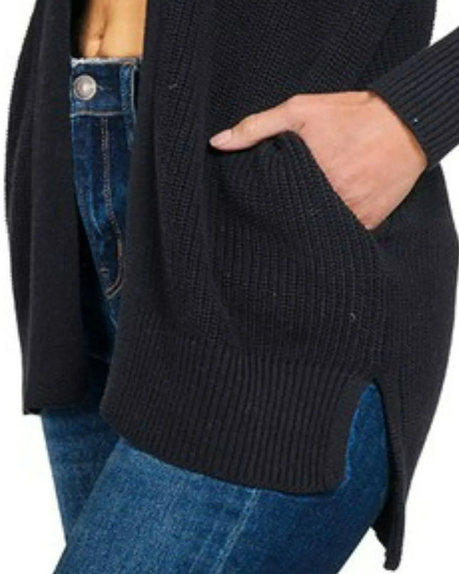 Zenana Eyelet Open Sweater Cardigan with Pockets