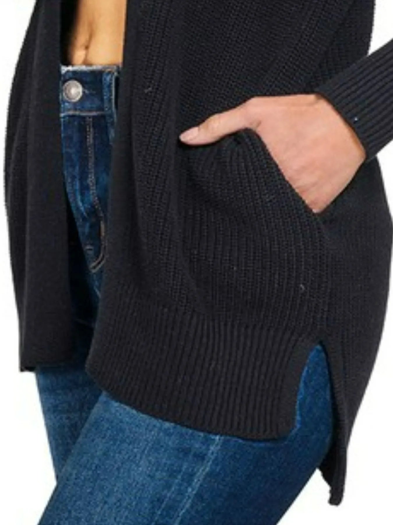 Zenana Eyelet Open Sweater Cardigan with Pockets