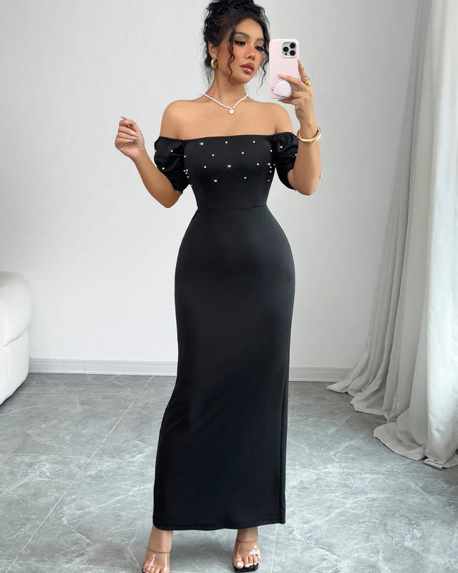 Off Shoulder Short Sleeve Maxi Dress 