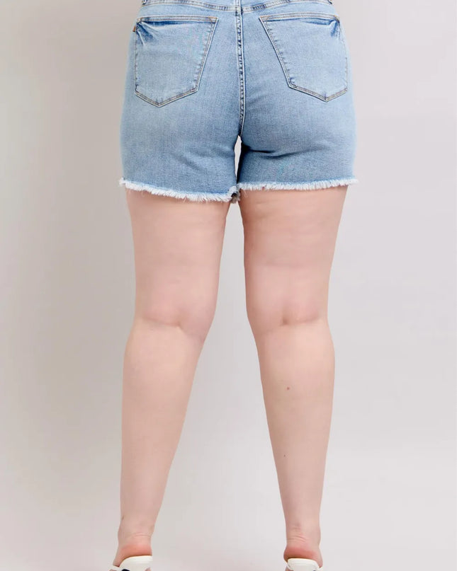 Judy Blue Full Size Tummy Control Raw Hem Denim Shorts Plus Size