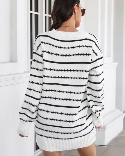 Striped V-Neck Sweater Dress
