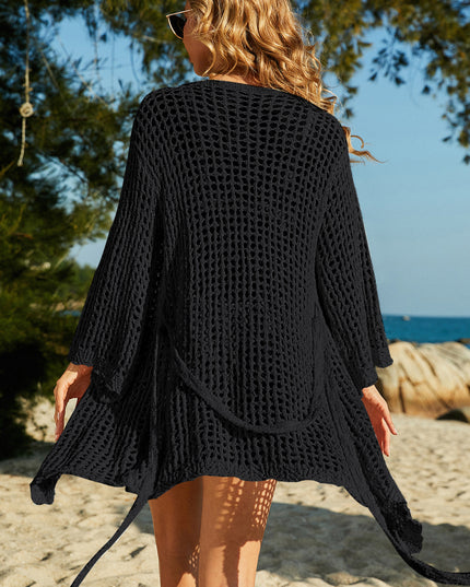 Tie-Waist Openwork Crochet Cover Up