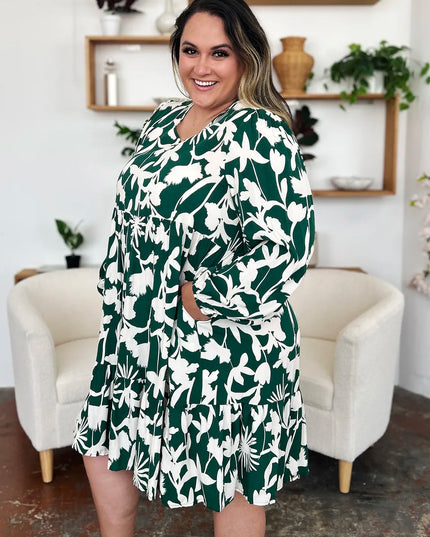 Double Take Full Size Printed Ruffle Hem Dress with Pocket