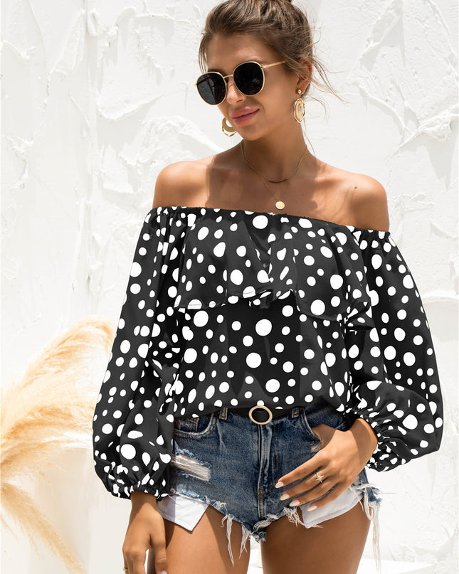 Polka Dot Off-Shoulder Layered Blouse 