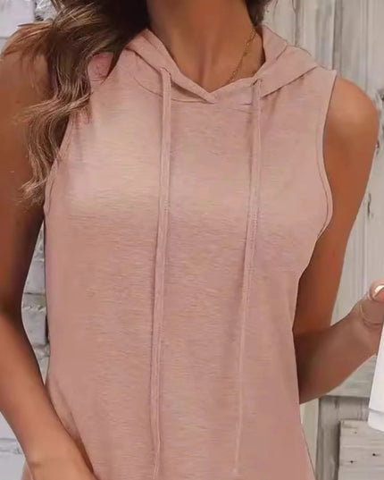 Full Size Drawstring Casual Sleeveless Hooded Mini Dress Plus Size 