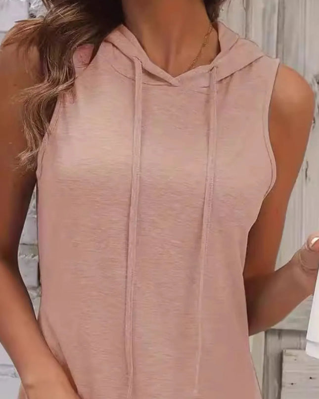 Full Size Drawstring Casual Sleeveless Hooded Mini Dress Plus Size 