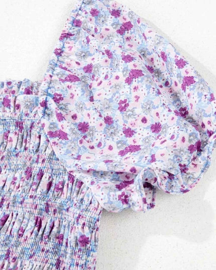 Tiered Floral Shirred High Waist Maxi Dress