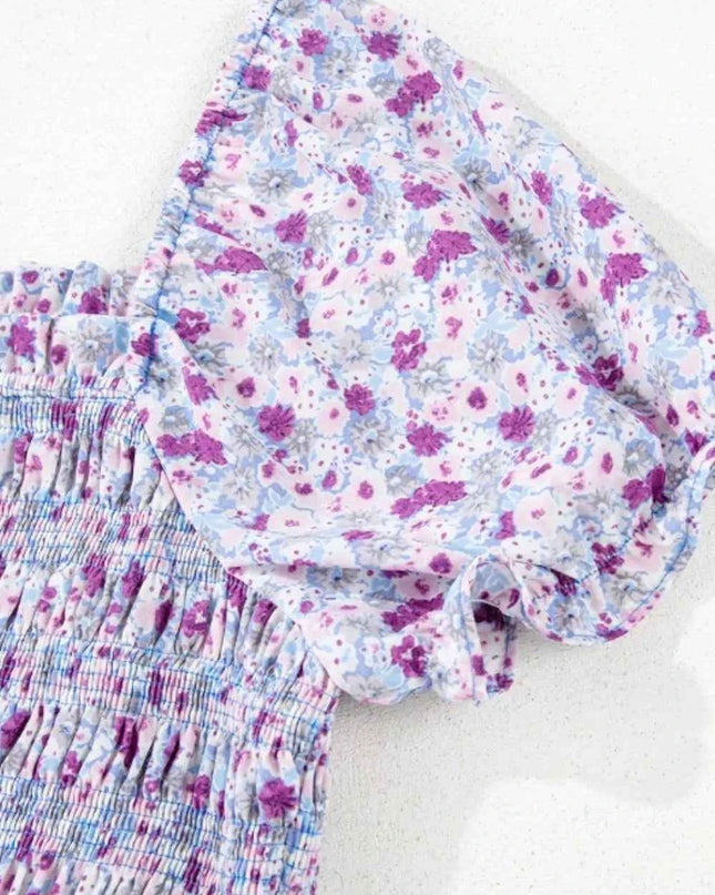 Tiered Floral Shirred High Waist Maxi Dress