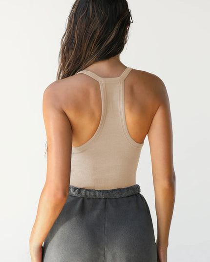 Ribbed V-Neck Halter Tank Top 