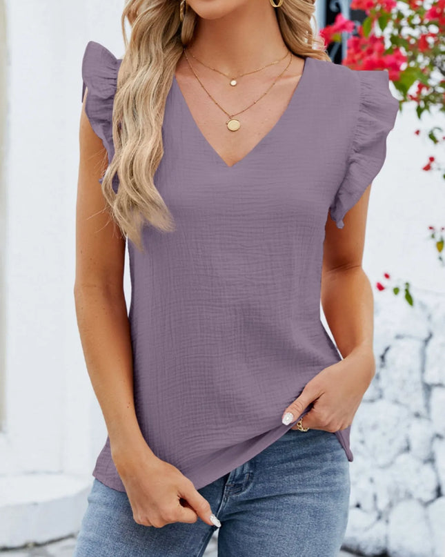 V-Neck Ruffled Sleeve Top
