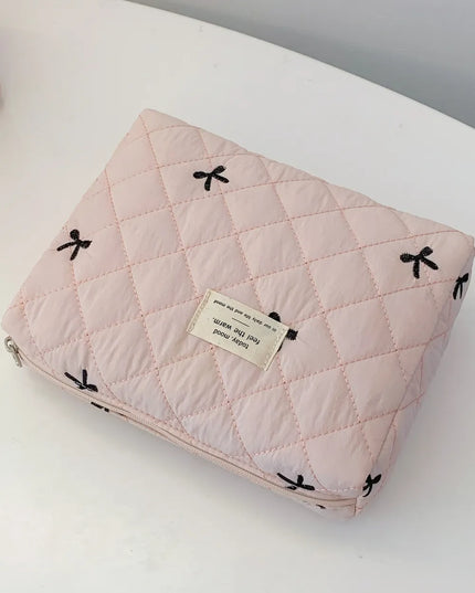 Bow Embroidered Quilted Storage Bag