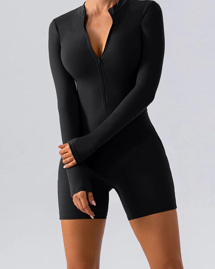 Half Zip Long Sleeve Active Romper 