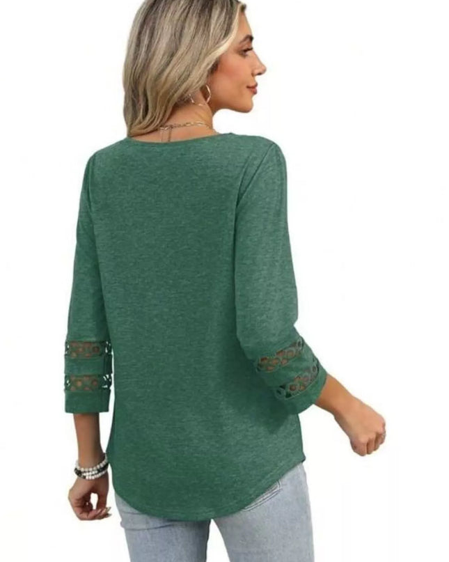 Full Size V-Neck 3/4 Sleeve T-Shirt Plus Size