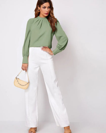 Ruched Mock Neck Long Sleeve Blouse 