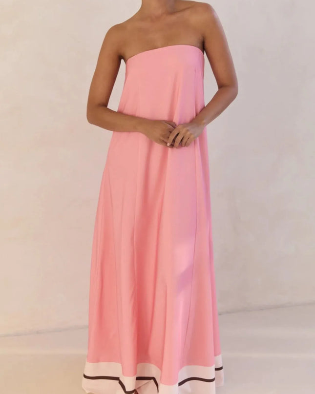 Smocked Printed Tube Maxi Dress