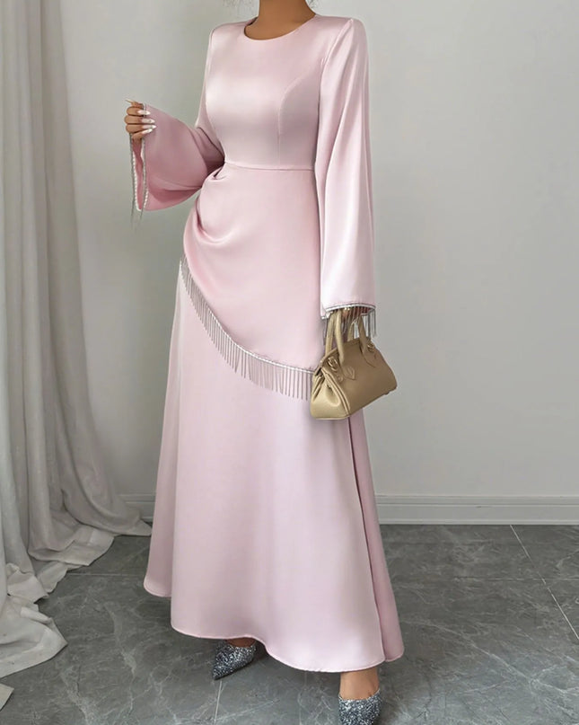 Fringe Long Sleeve Bodycon Maxi Dress