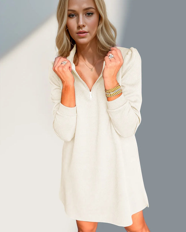 Double Take Textured Quarter Zip Long Sleeve Dress