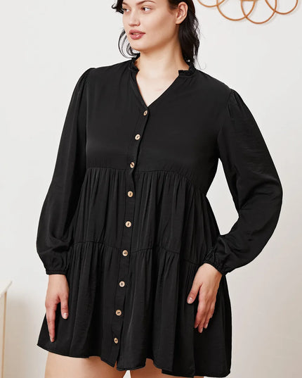 Ruffled Button Up Long Sleeve Tiered Shirt