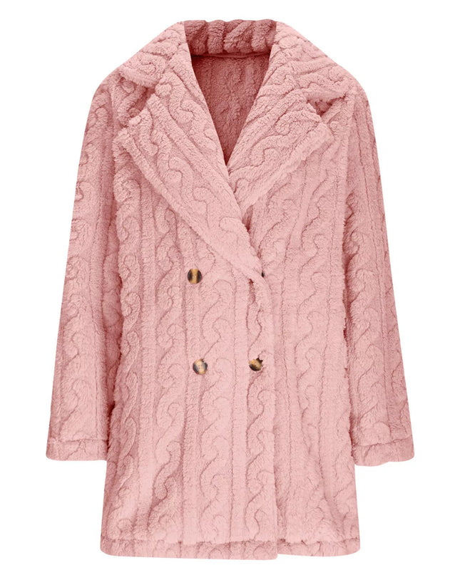 Double-Breasted Fleece Longline Coat