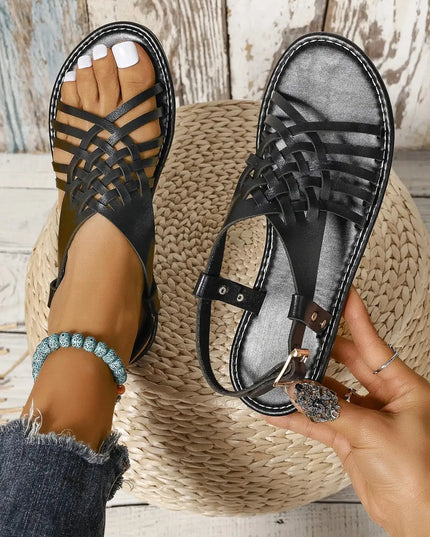 Woven Strappy Flat Sandals 