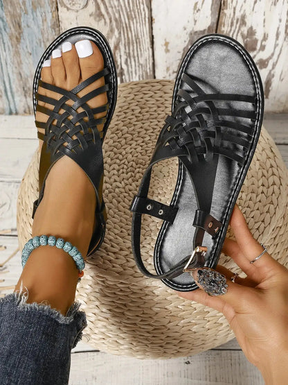 Woven Strappy Flat Sandals 