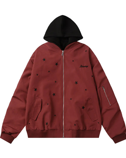 Men's Star Zip Up Hooded Jacket Red