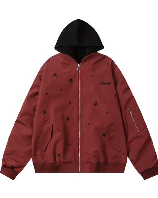 Men's Star Zip Up Hooded Jacket Red