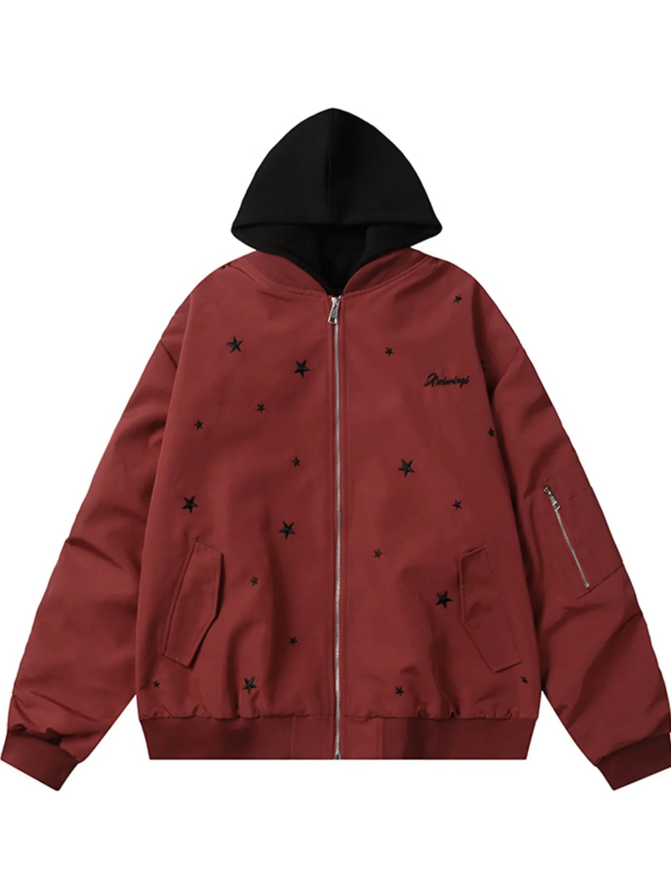 Men's Star Zip Up Hooded Jacket Red