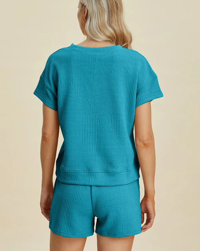 Double Take Full Size Texture Short Sleeve Top and Shorts Set