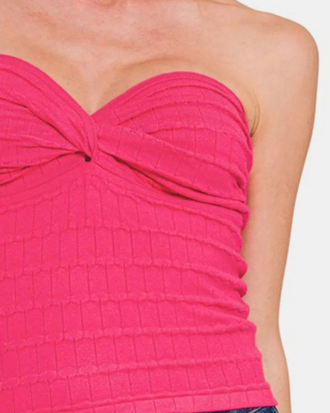 Zenana Ruched Twisted Sweetheart Neck Top