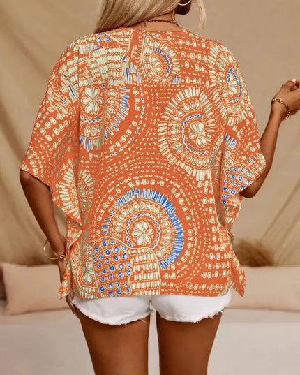 Printed V-Neck Half Sleeve Top 