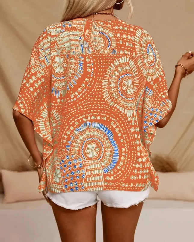Printed V-Neck Half Sleeve Top 