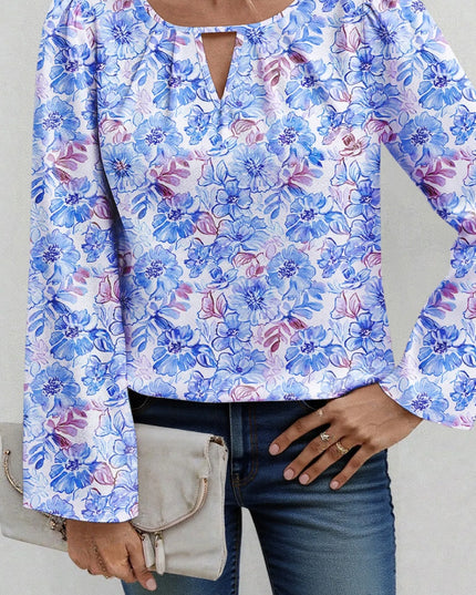 Floral Print Keyhole Neck Blouse
