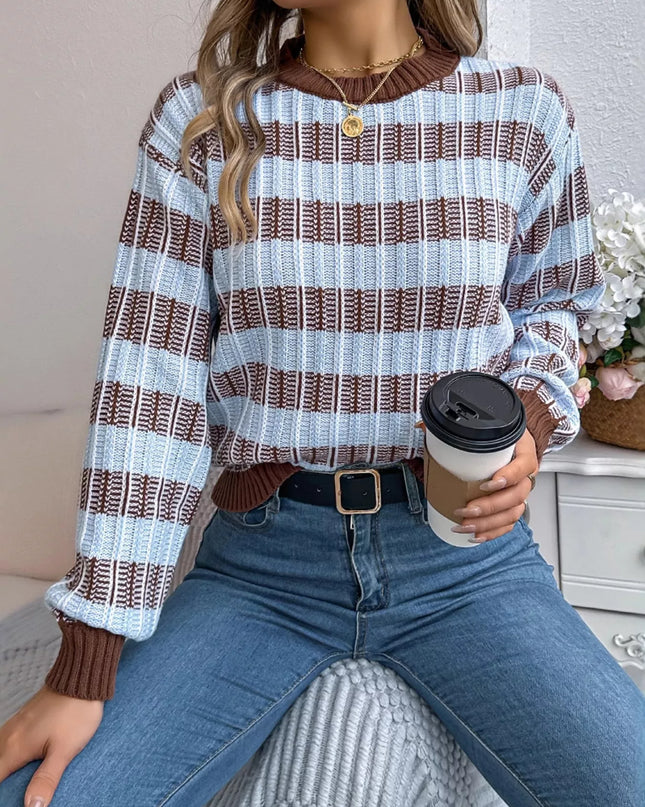 Striped Round Neck Long Sleeve Sweater