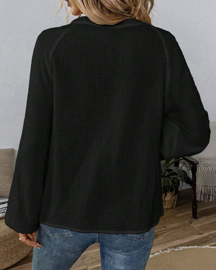 Paisley Pattern Notched Long Sleeve Blouse